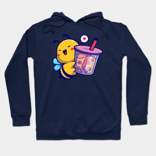 Cute Bee Holding Boba Milk Tea Drink Cartoon Hoodie